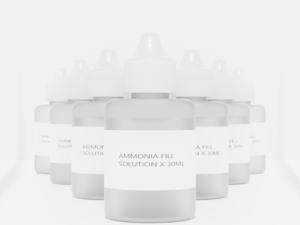 Image showing ten 30ml bottles of ammonia filling solution.
