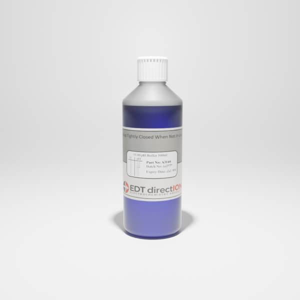 Image showing a bottle of blue pH 10 buffer solution.