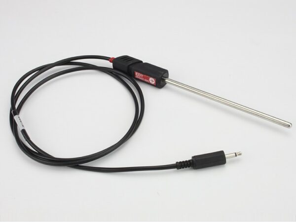 Image showing a stainless steel temperature probe with a jack connector.